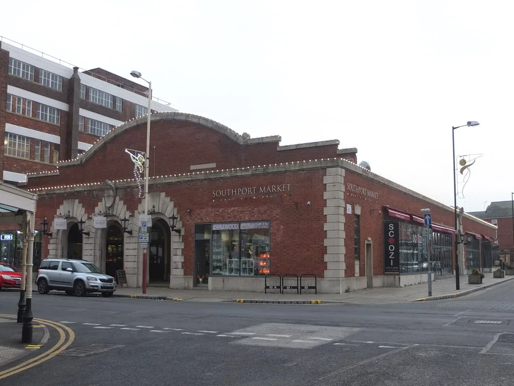 Southport Market on King Street, where the town centre grotto is set up in the market hall. The photograph was taken outside the Christmas season.
